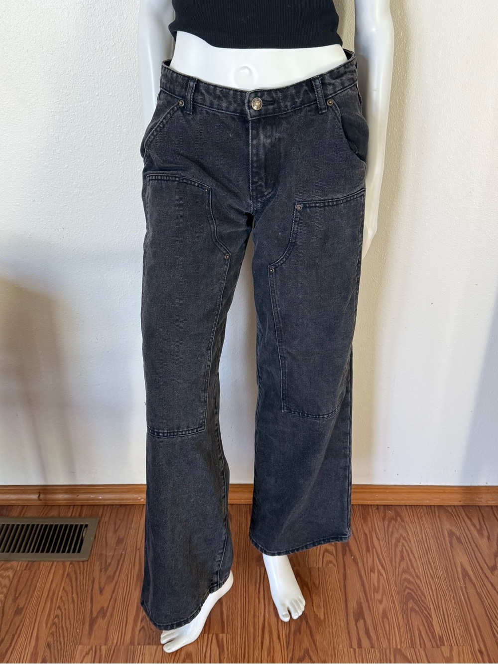 Edikted Washed Black Wide Leg Flare Jeans